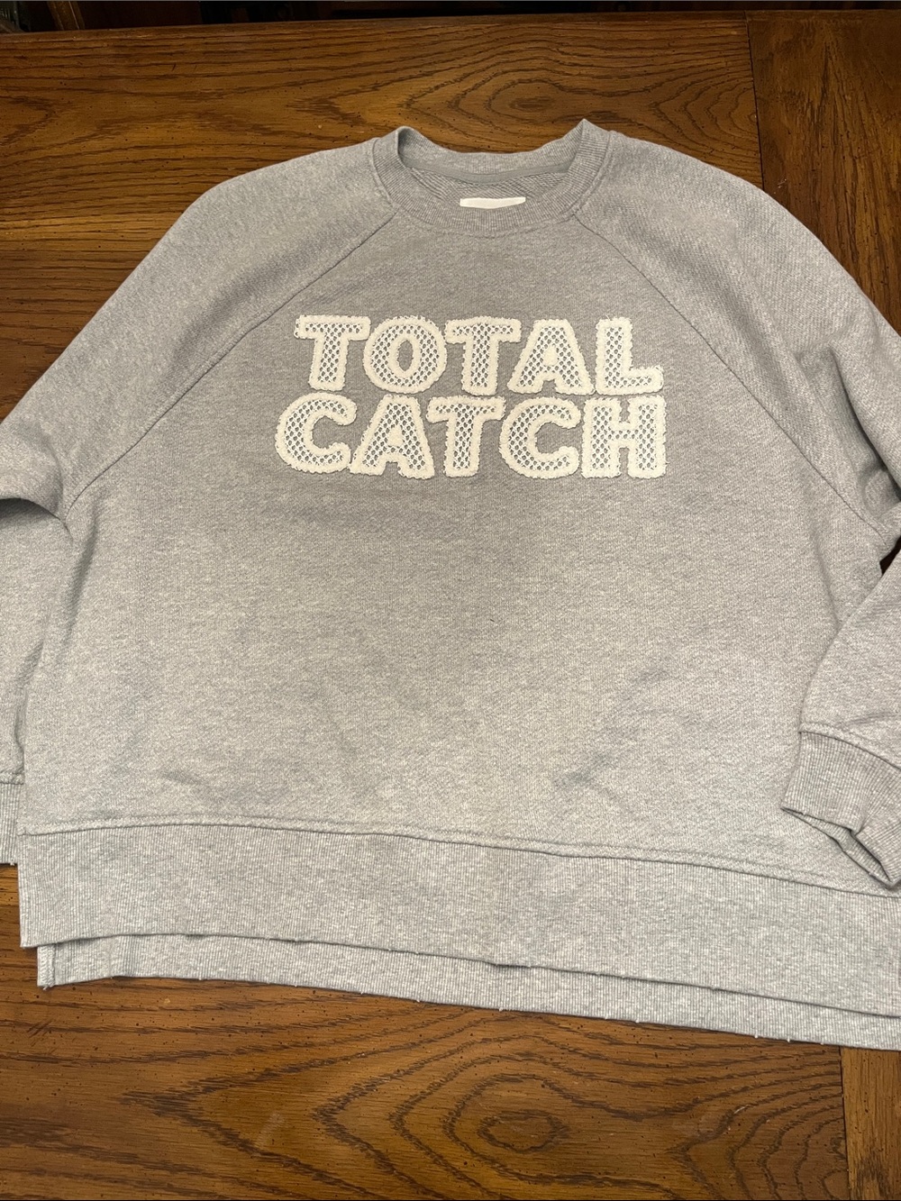 Aerie Beach Party Crew Sweatshirt with textured "TOTAL CATCH", size medium, NWT